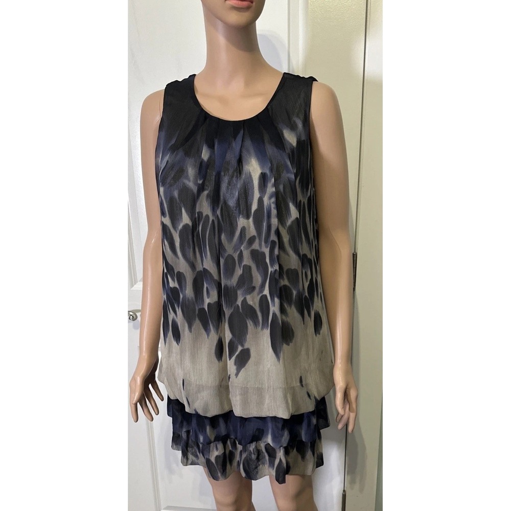 Quintessential Womens Dress Bubble Drop Waist  Sleeveless‎ Blue Abstract Gray M
